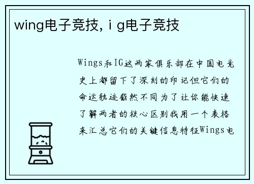 wing电子竞技,ⅰg电子竞技